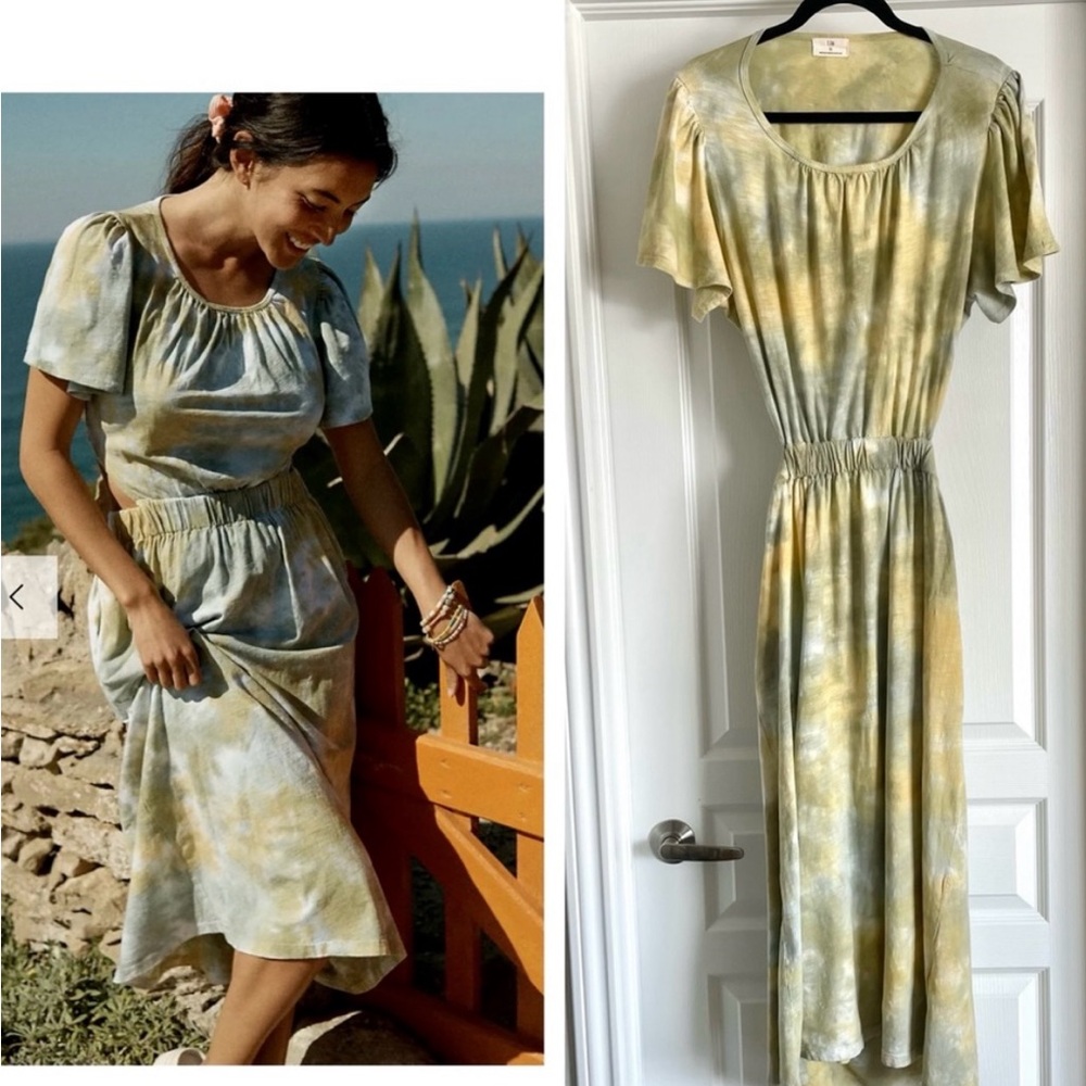T.La Tie-Dye Midi Dress in soft Green, Blue & Yellow